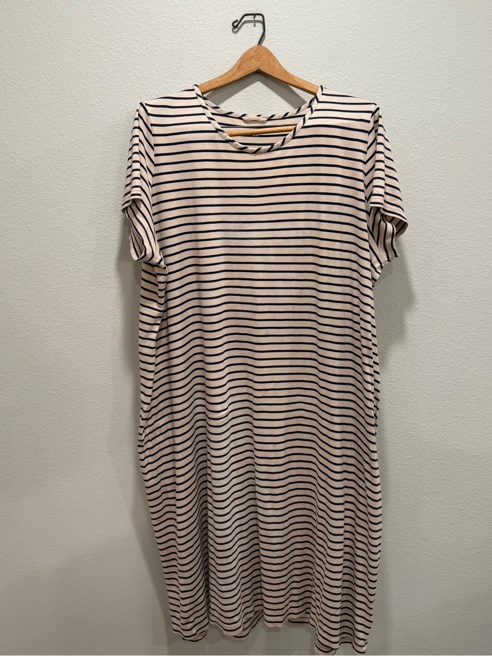 Lands' End Striped Short Sleeve Midi Dress - Cream & Navy